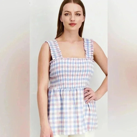 Market and Spruce Women Petite Square Neck Smocked Linen Top Size SP Small NWT - Picture 1 of 9